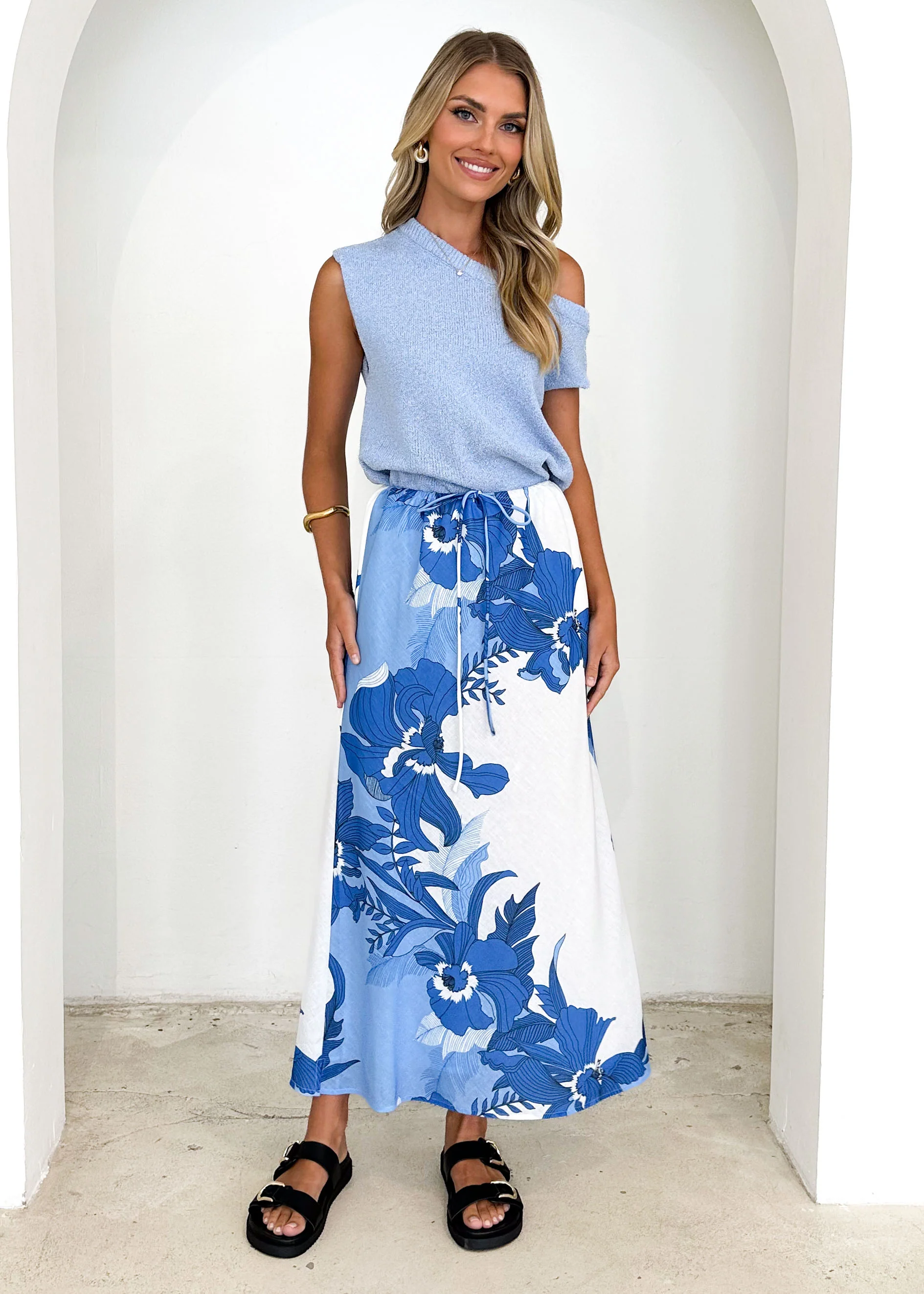Ava Maxi Skirt - Blue Floral - Honorern