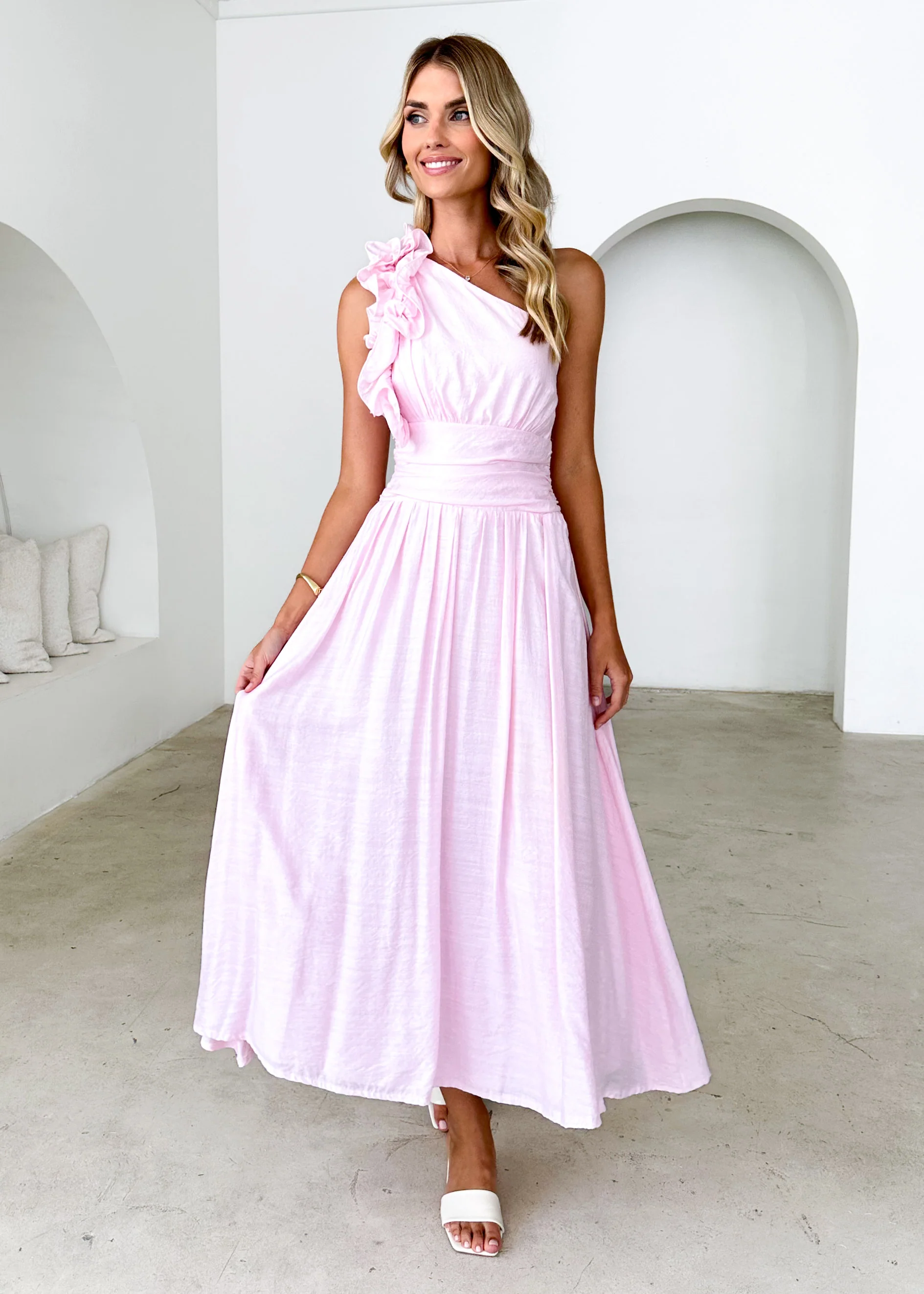 Hera One Shoulder Maxi Dress - Blush - Honorern