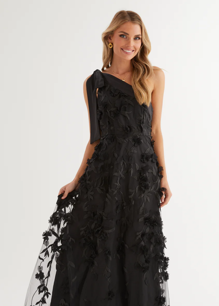 Devotion One Shoulder Midi Dress - Black - Honorern