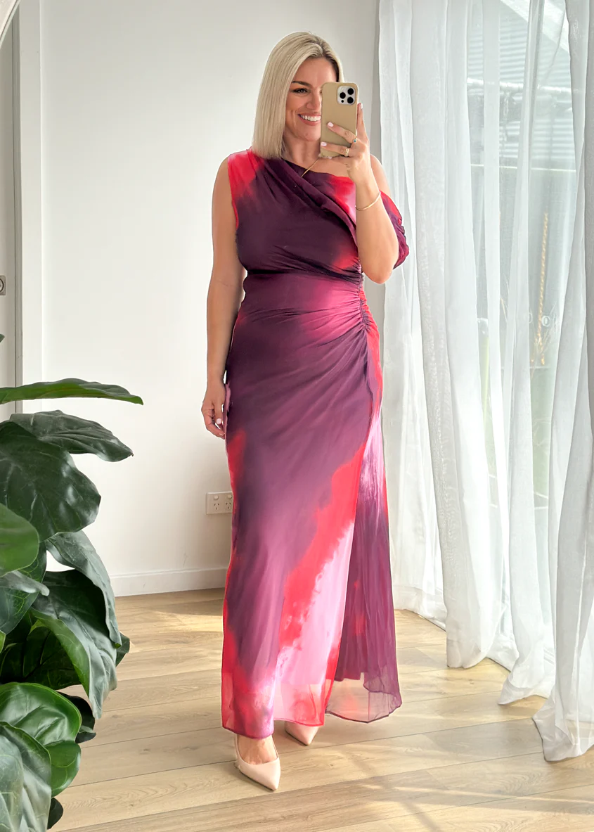 Byron One Shoulder Maxi Dress - Plum Tie Dye - Honorern