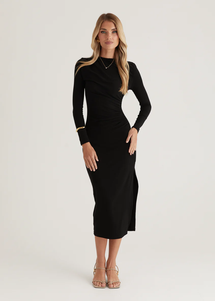 Simona Midi Dress - Black - Honorern