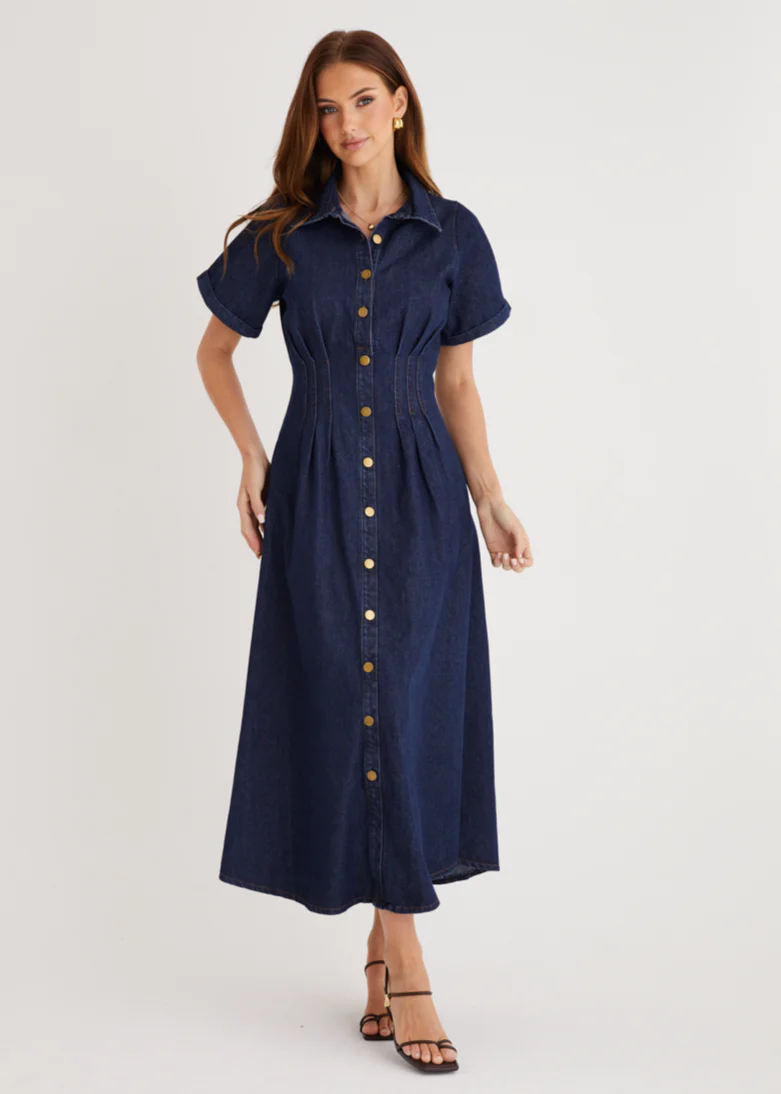 Annika Denim Midi Dress - Indigo - Honorern
