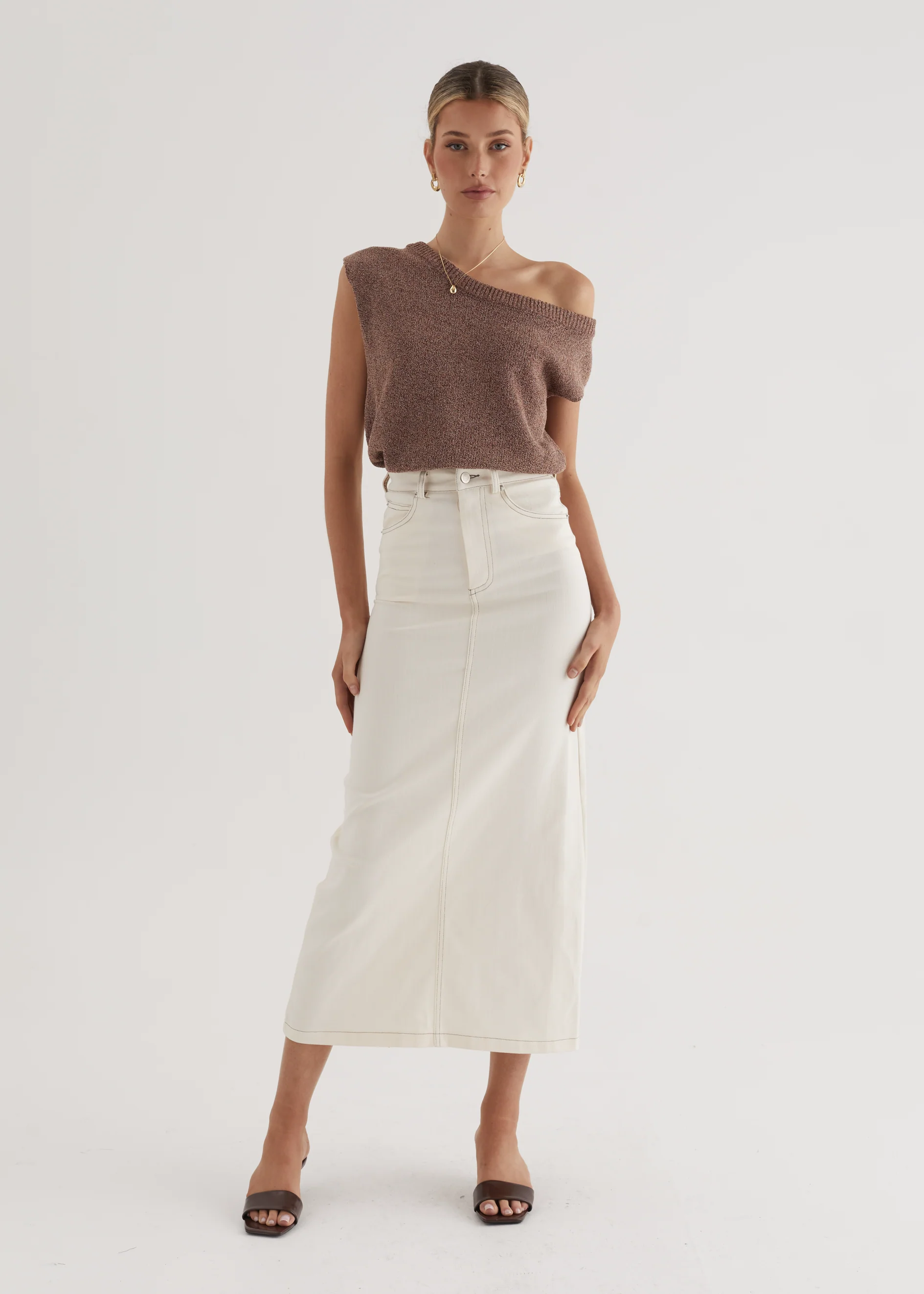 Kaylyn Denim Maxi Skirt - Off White - Honorern