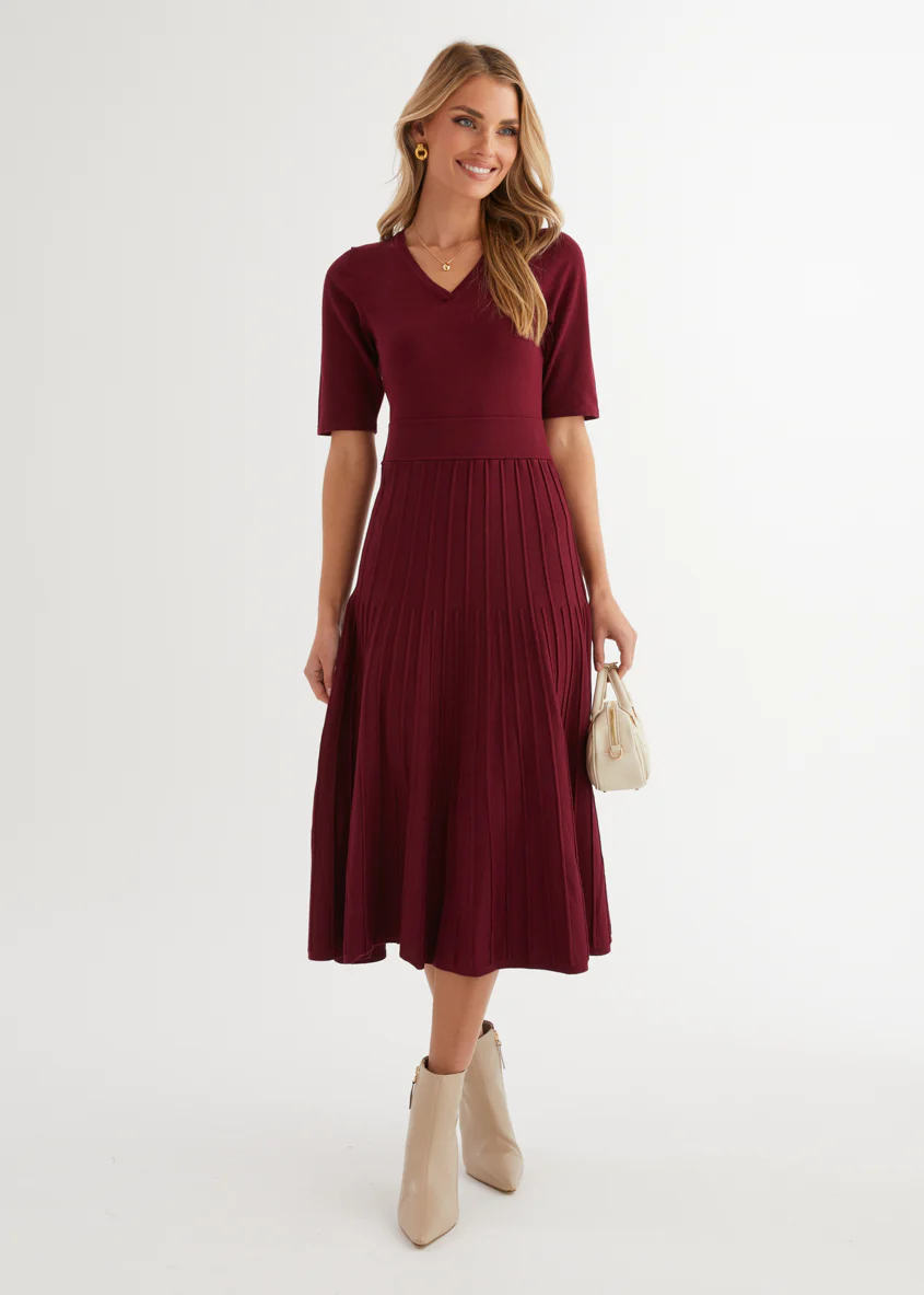 Acler Knit Midi Dress - Burgundy - Honorern