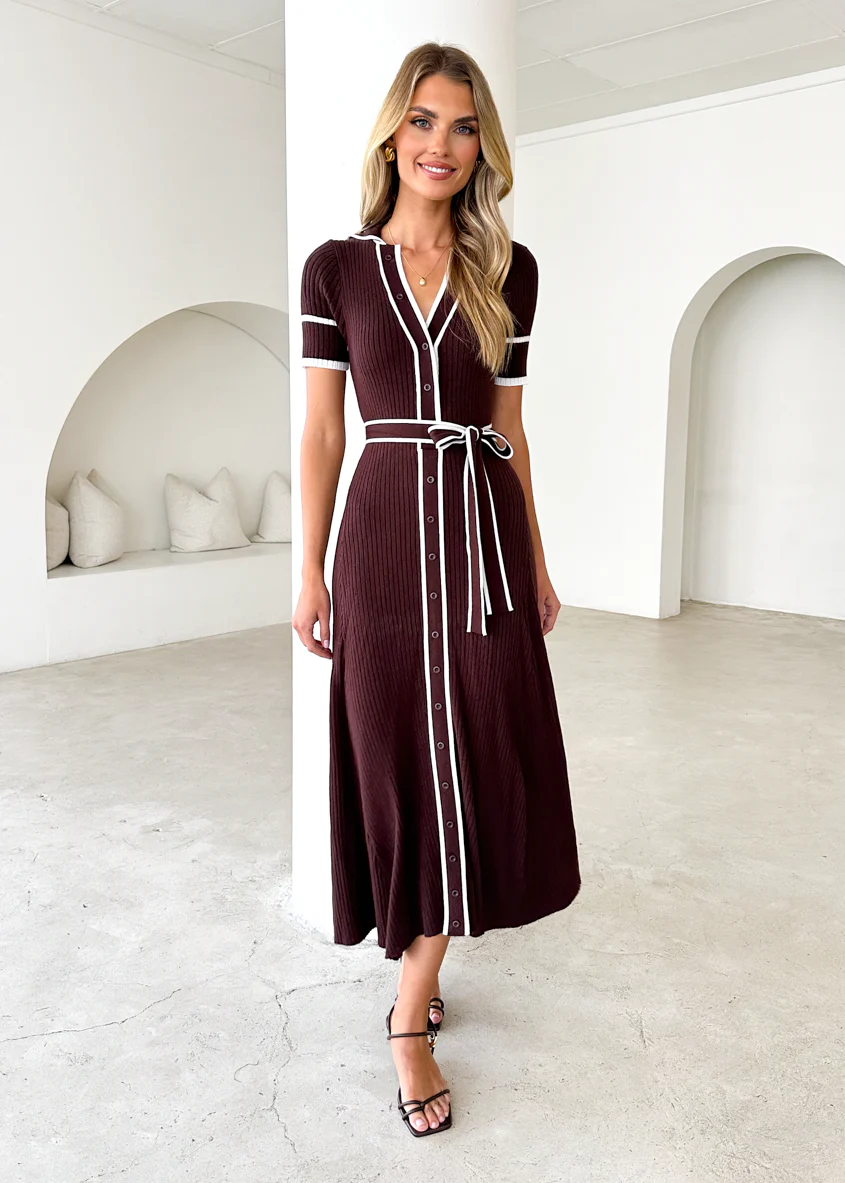Jules Knit Midi Dress - Espresso - Honorern