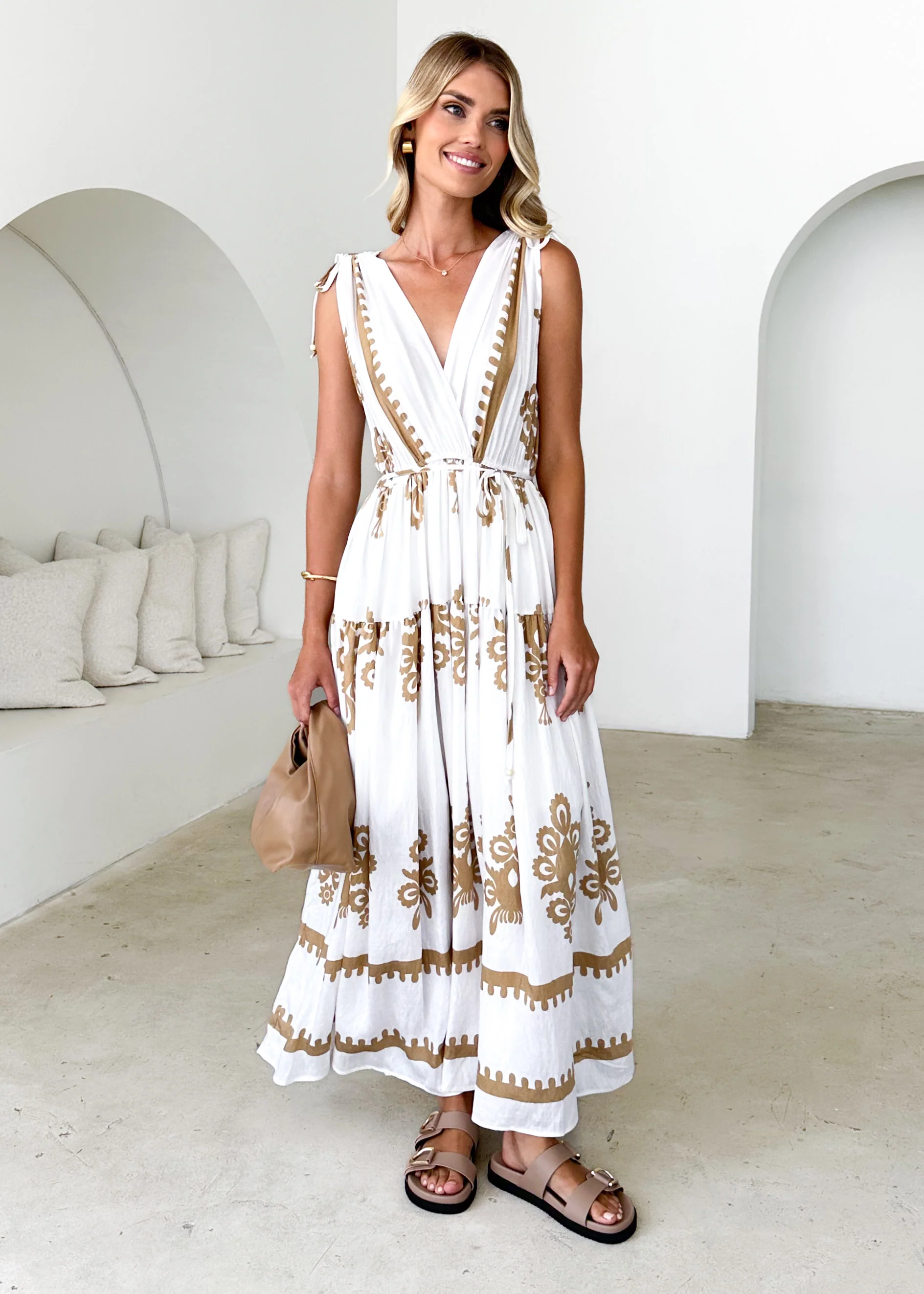 Elysium Maxi Dress - Camel Abstract - Honorern