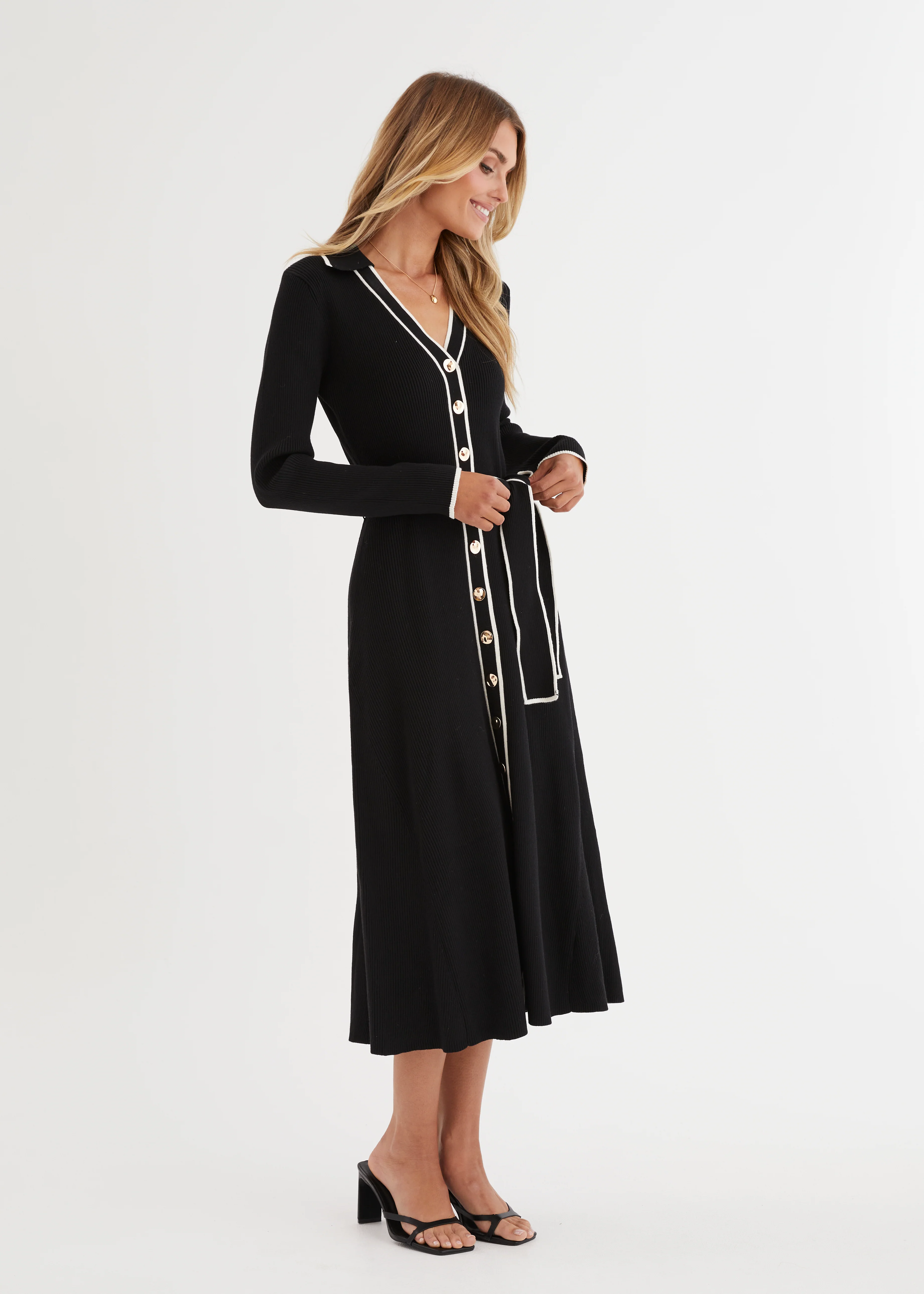 Stephanie Knit Midi Dress - Black - Honorern