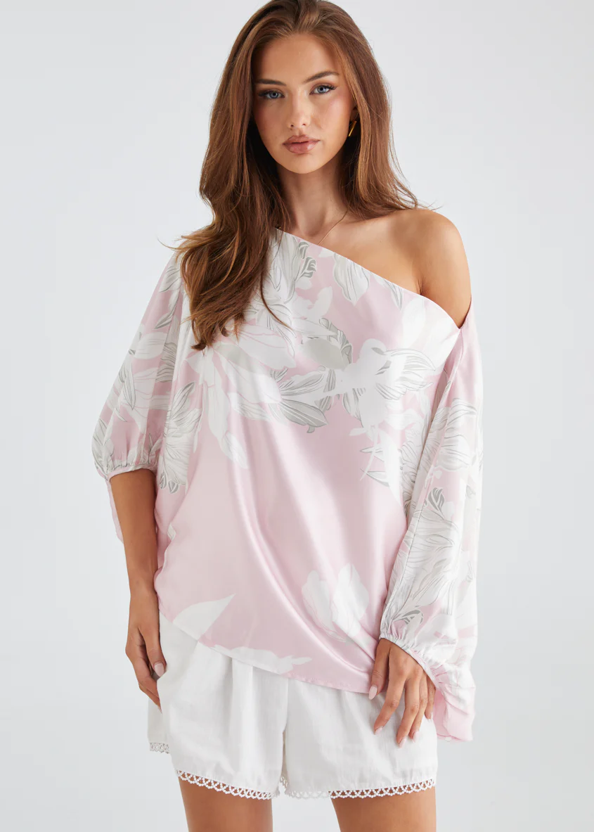 Maui Off Shoulder Top - Pink Floral - Honorern