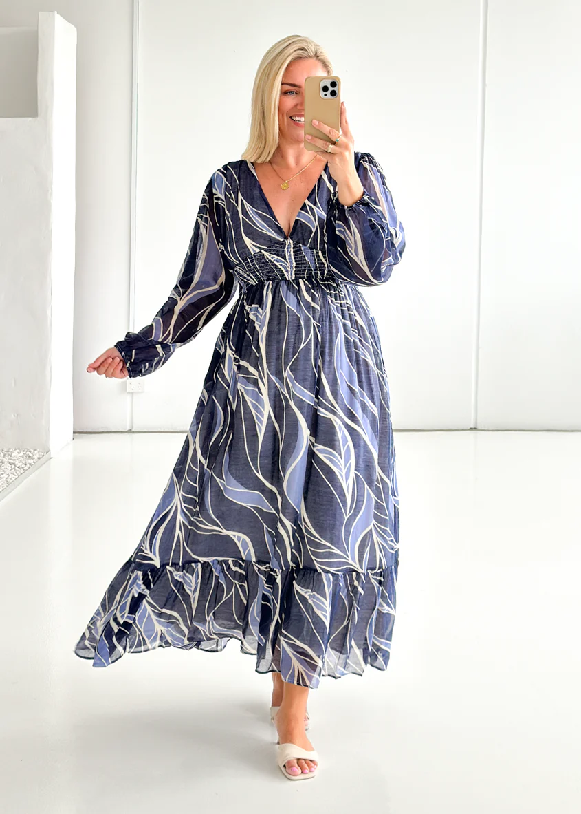 Skyline Maxi Dress - Navy Swirl - Honorern