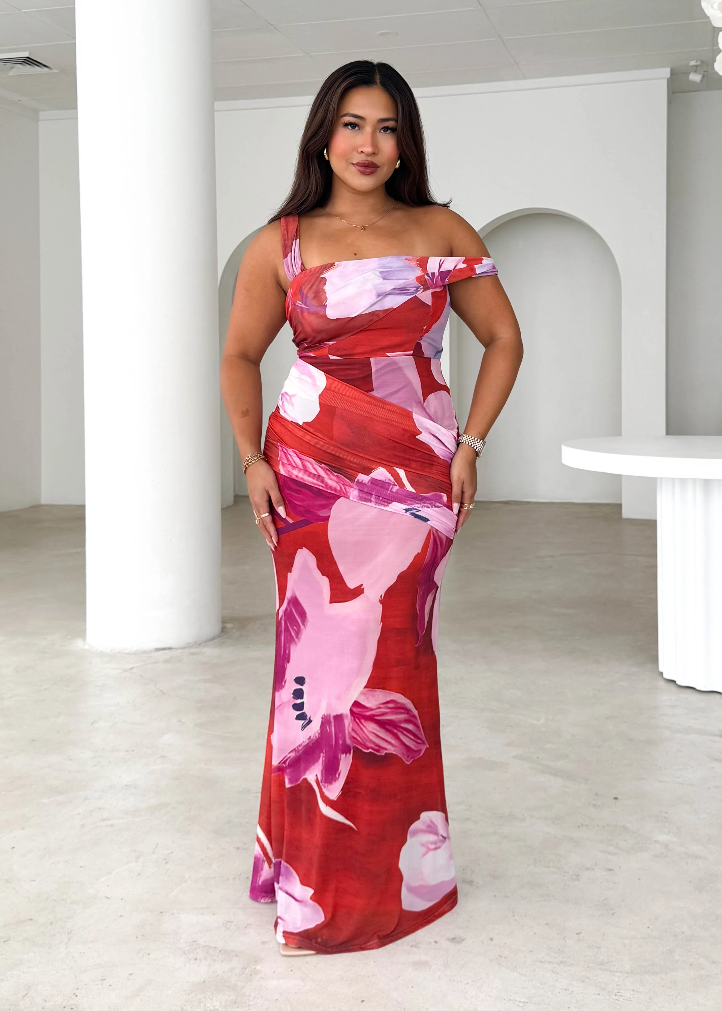 Helena Mesh Maxi Dress - Wine Flowers - Honorern