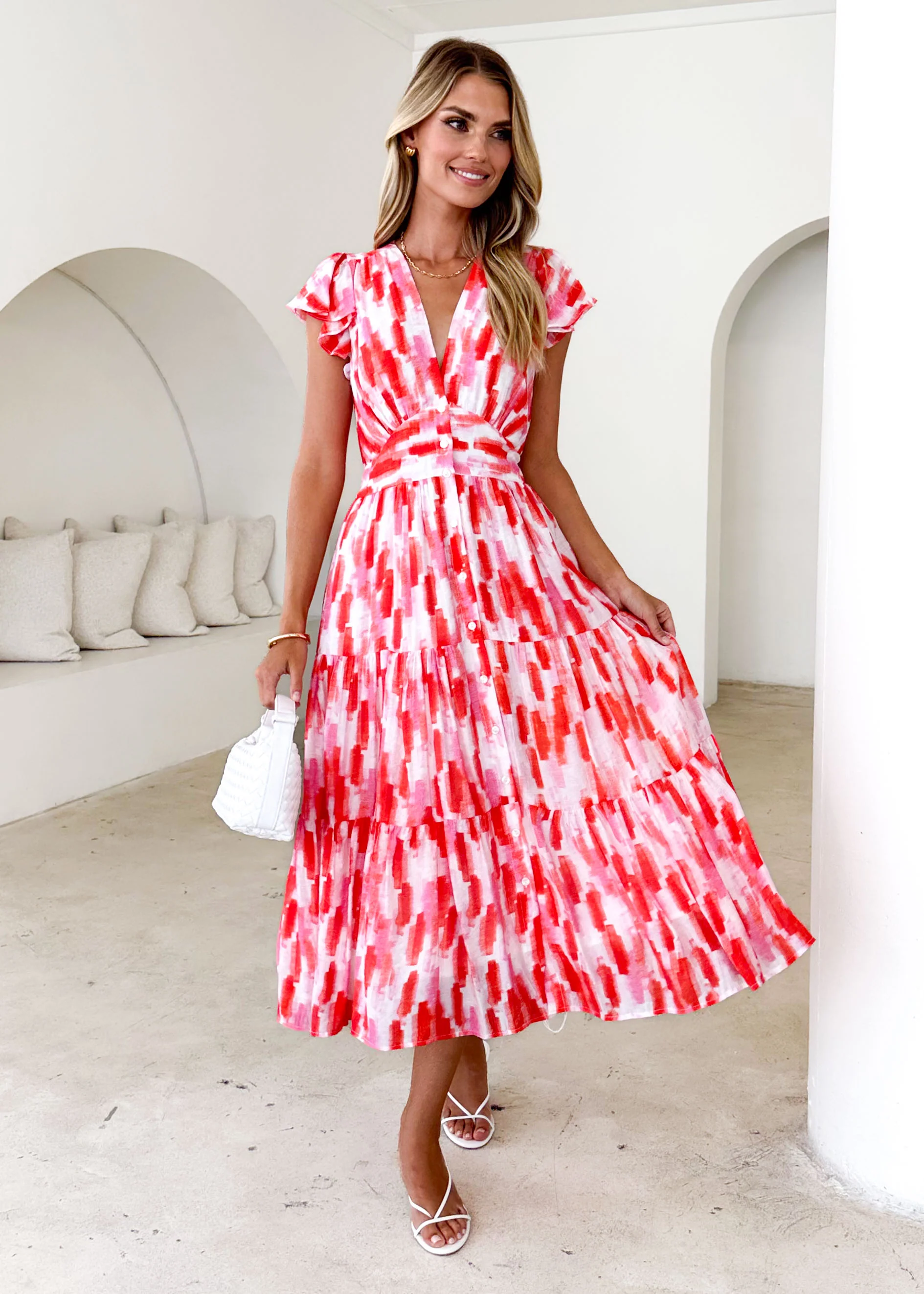 Gatsby Midi Dress - Red Splash - Honorern
