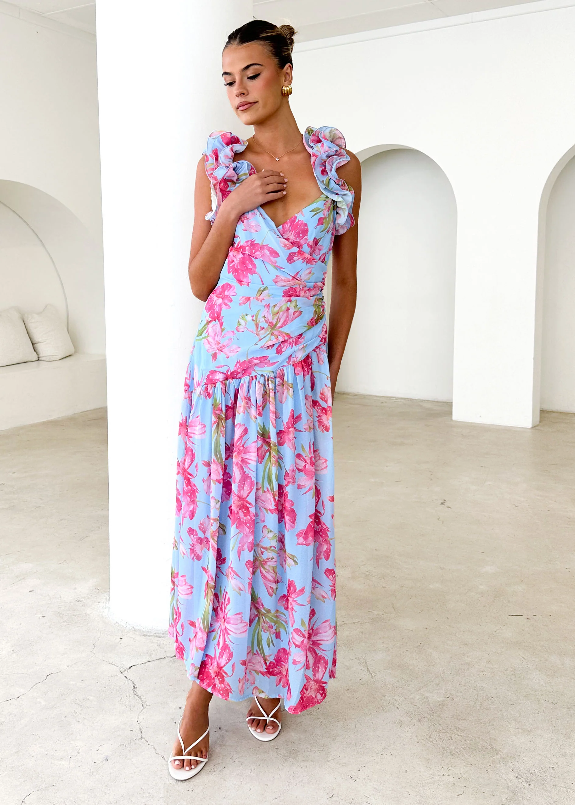 Lucine Maxi Dress - Blue Floral - Honorern
