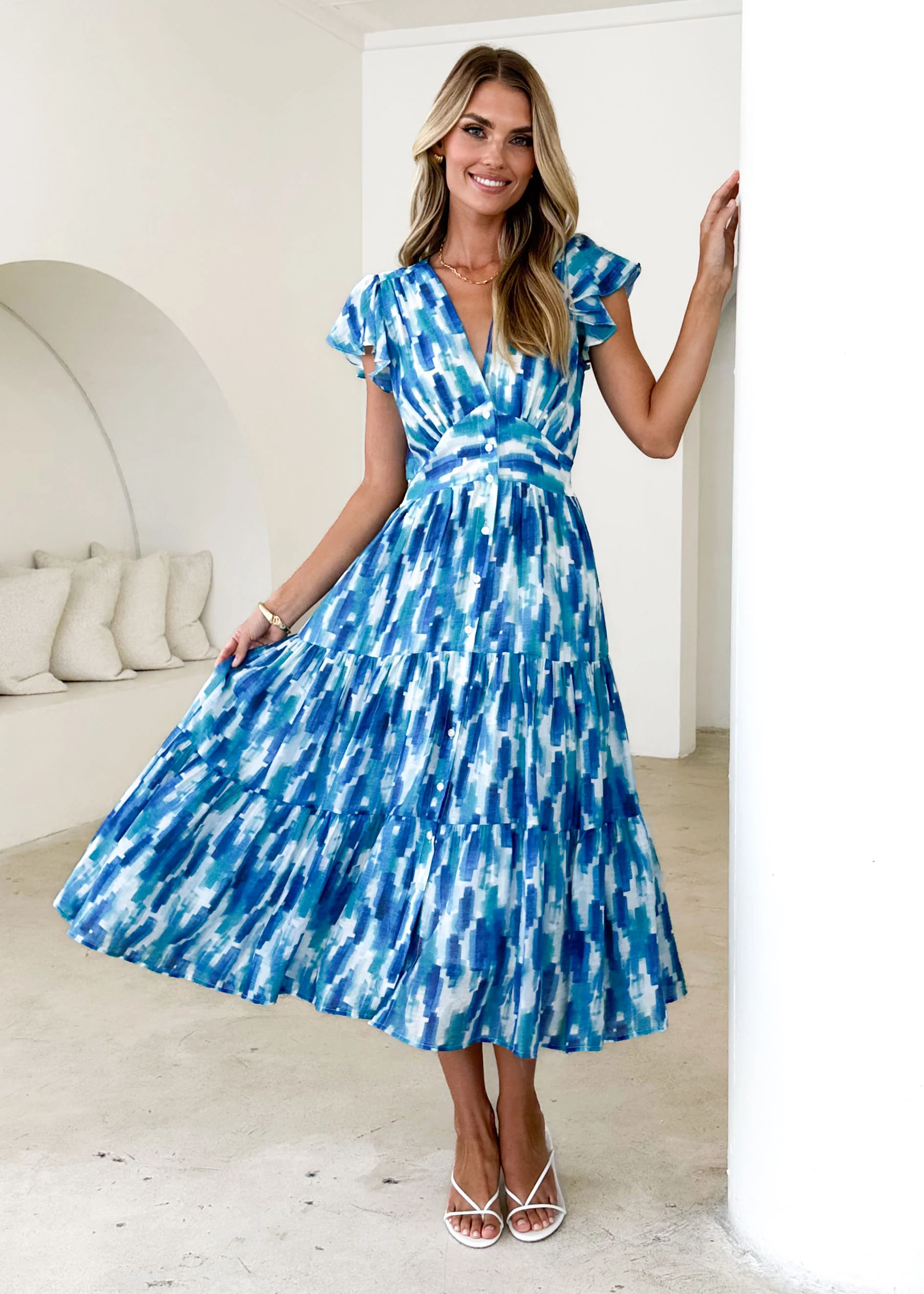 Gatsby Midi Dress - Blue Splash - Honorern