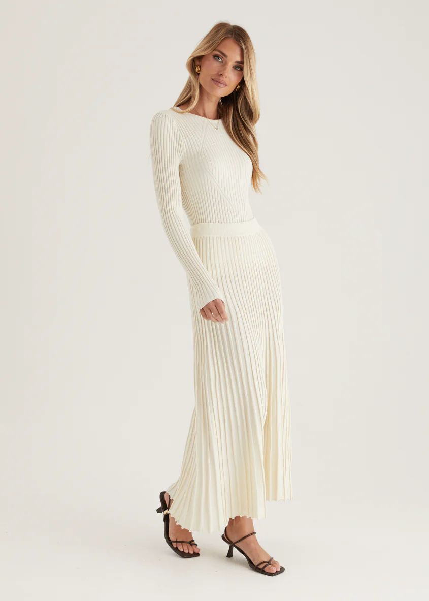 Skylee Knit Maxi Skirt - Cream - Honorern