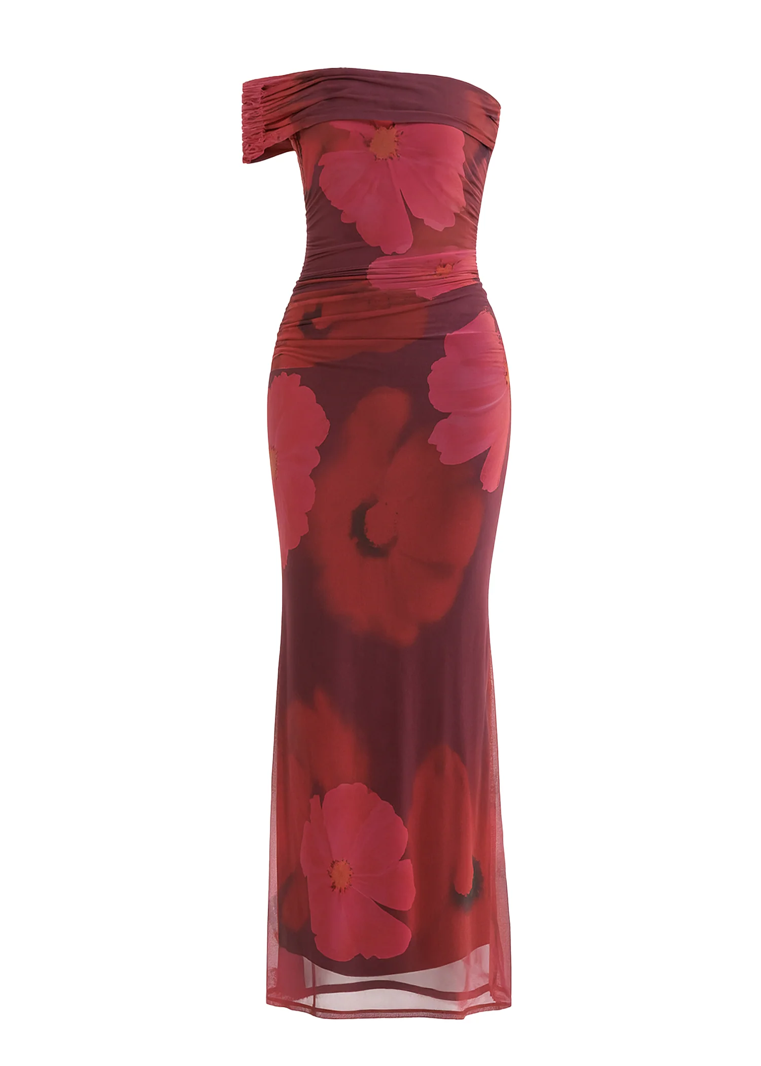 Allina Mesh Maxi Dress - Plum Floral - Honorern
