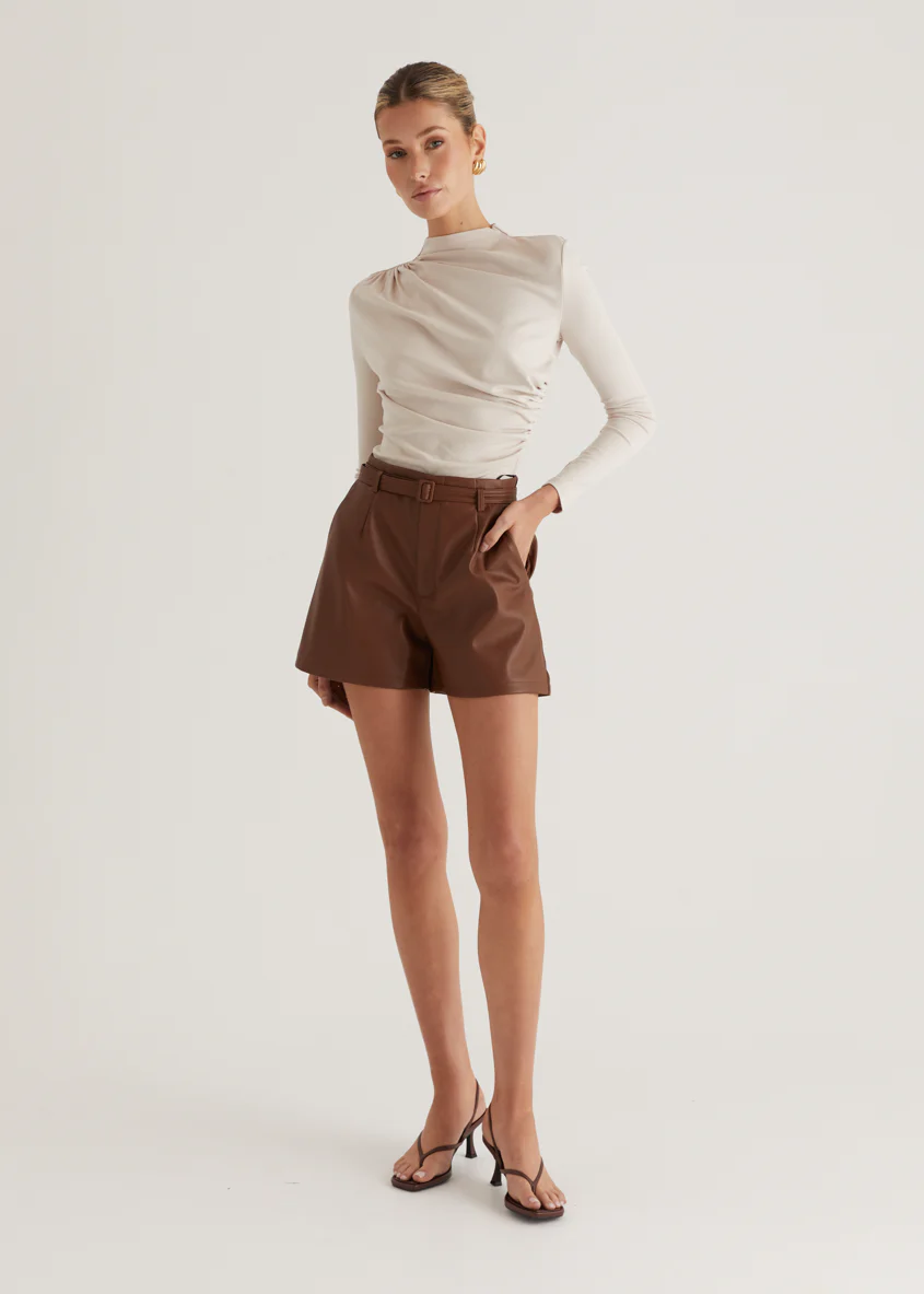 Liberty PU Shorts - Brown - Honorern