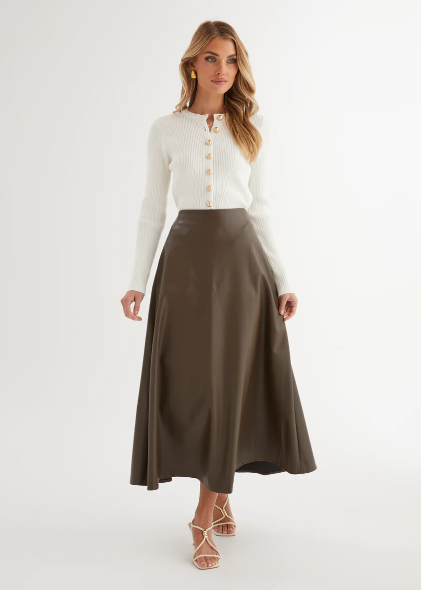 Coltrane PU Midi Skirt - Coffee - Honorern