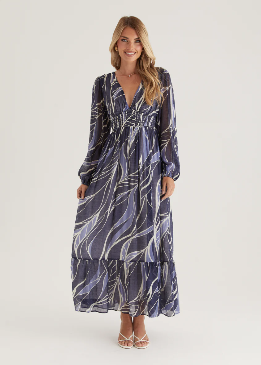 Skyline Maxi Dress - Navy Swirl - Honorern
