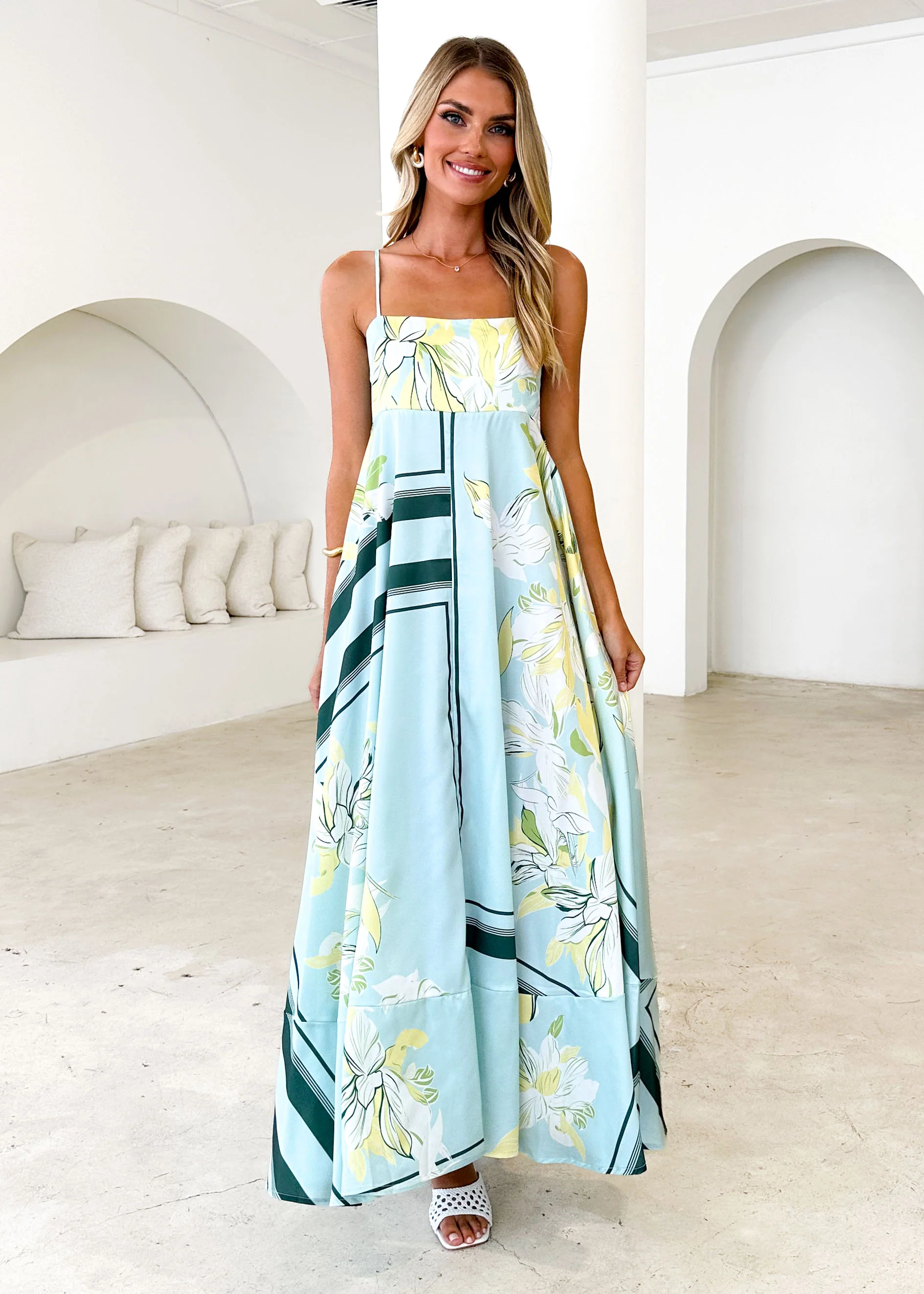 Elide Maxi Dress - Aqua Floral - Honorern