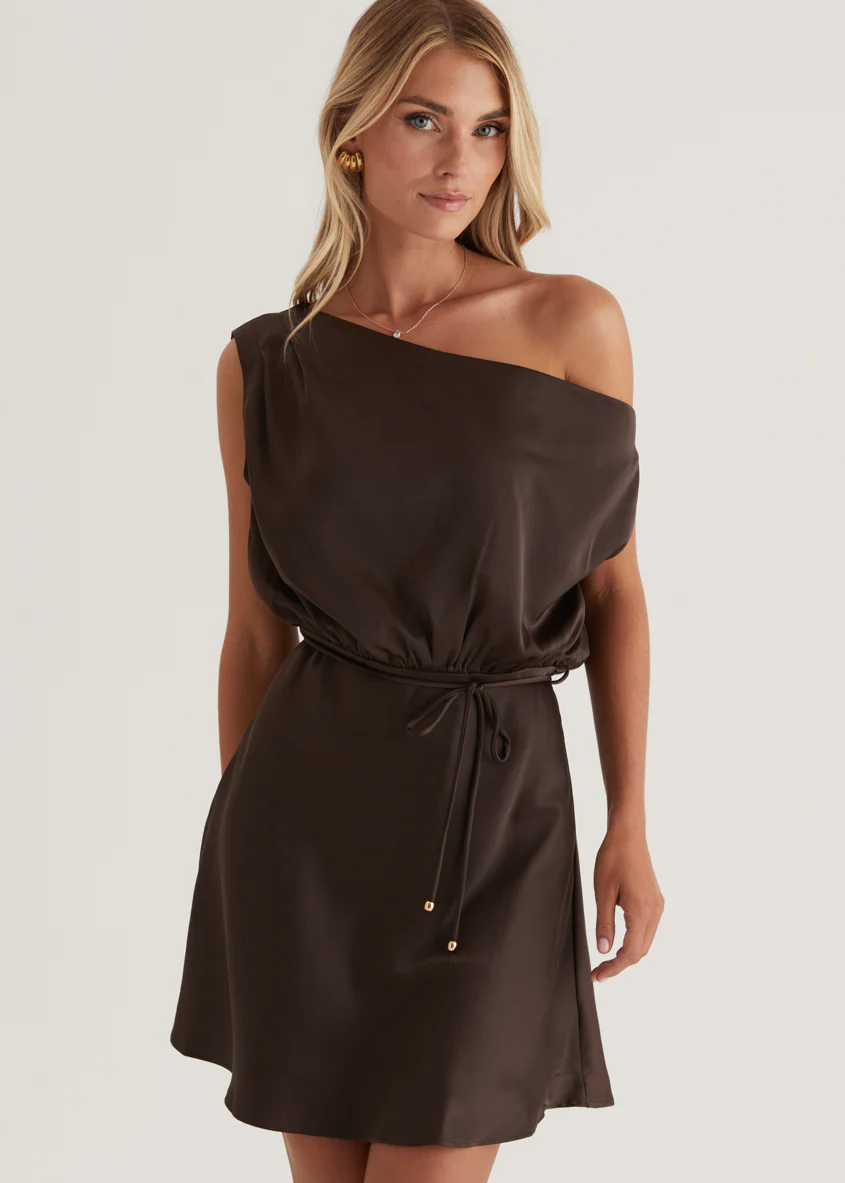 Zeke One Shoulder Dress - Chocolate - Honorern