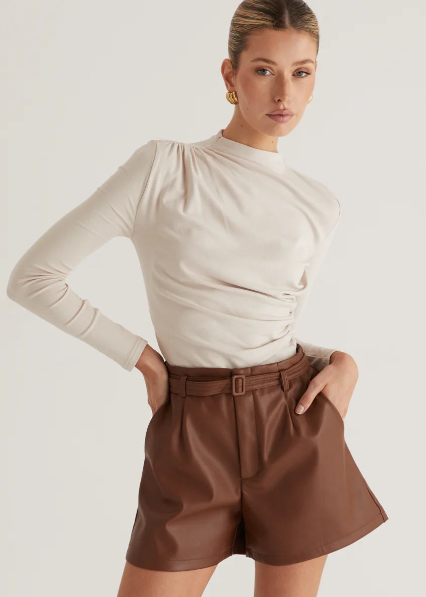 Liberty PU Shorts - Brown - Honorern