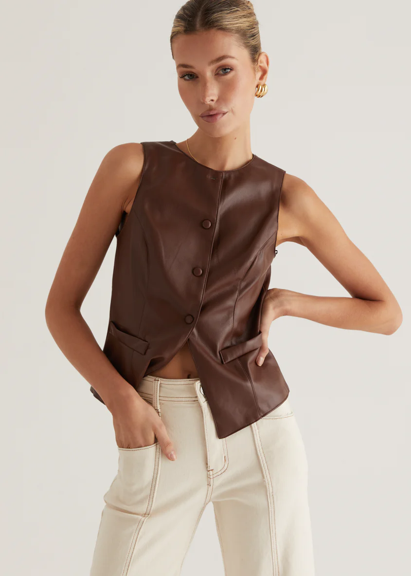Kensington PU Vest - Brown - Honorern