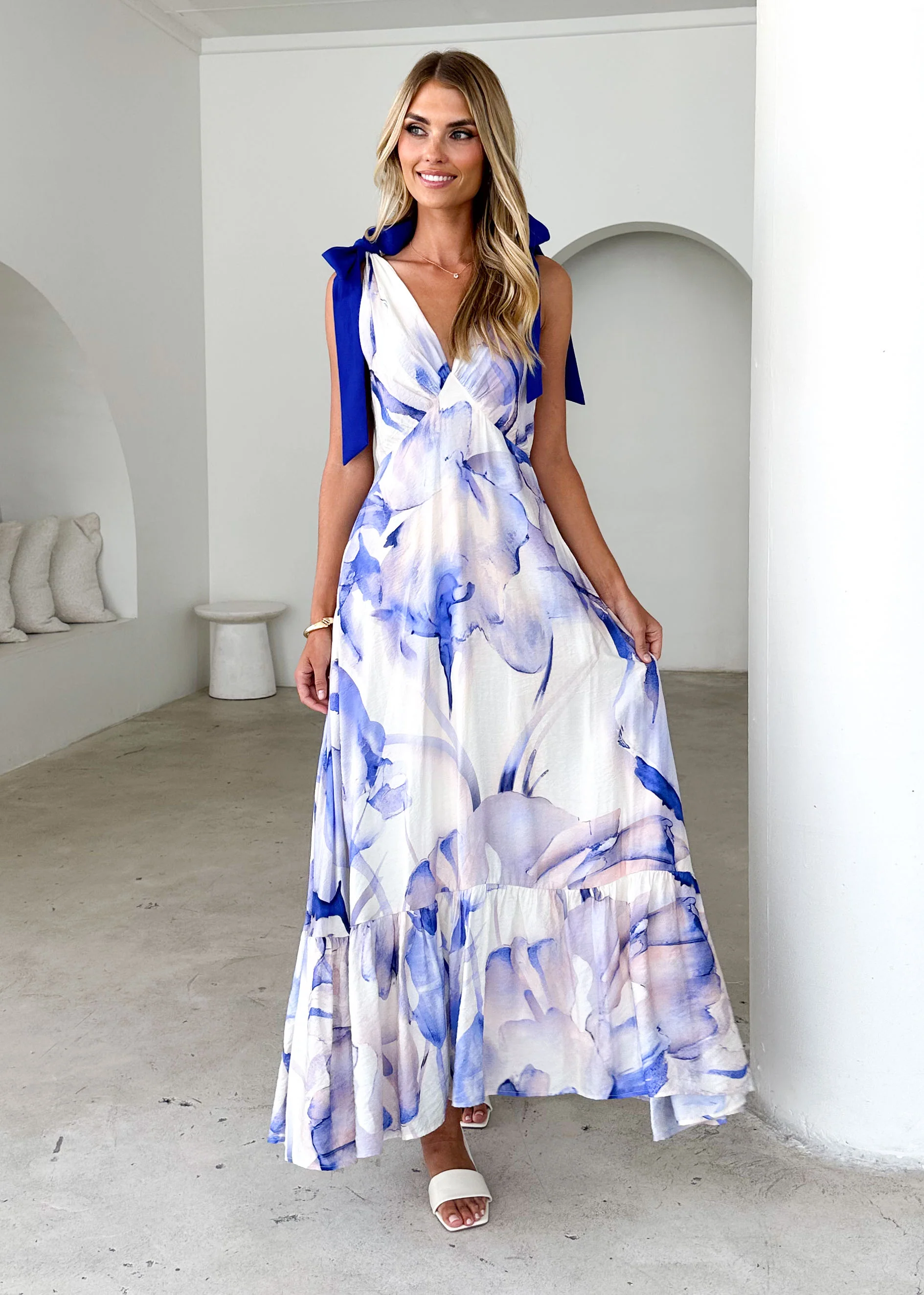 Havannah Tie Midi Dress - Lapis Flame - Honorern
