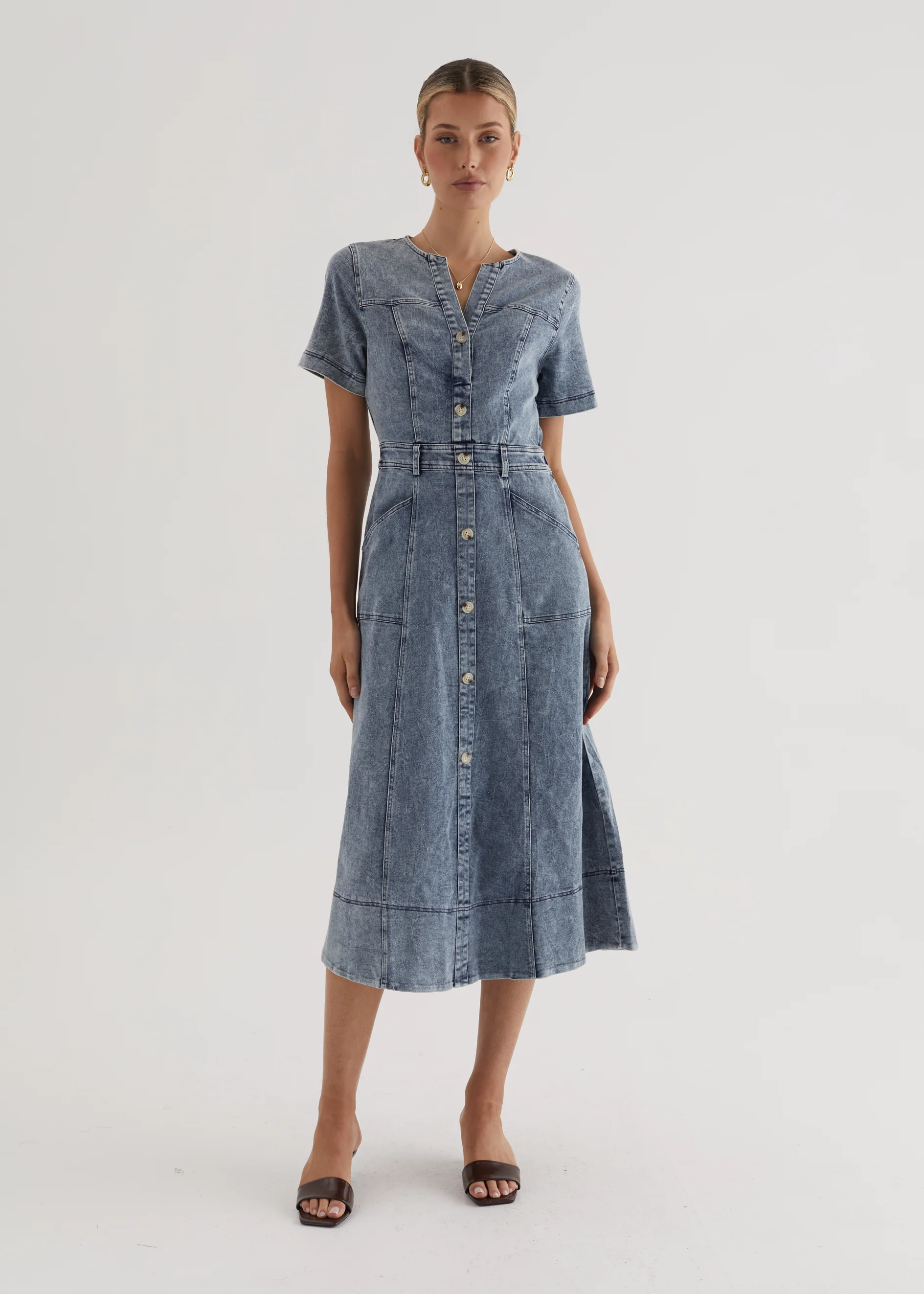 Petra Denim Midi Dress - Washed Blue - Honorern