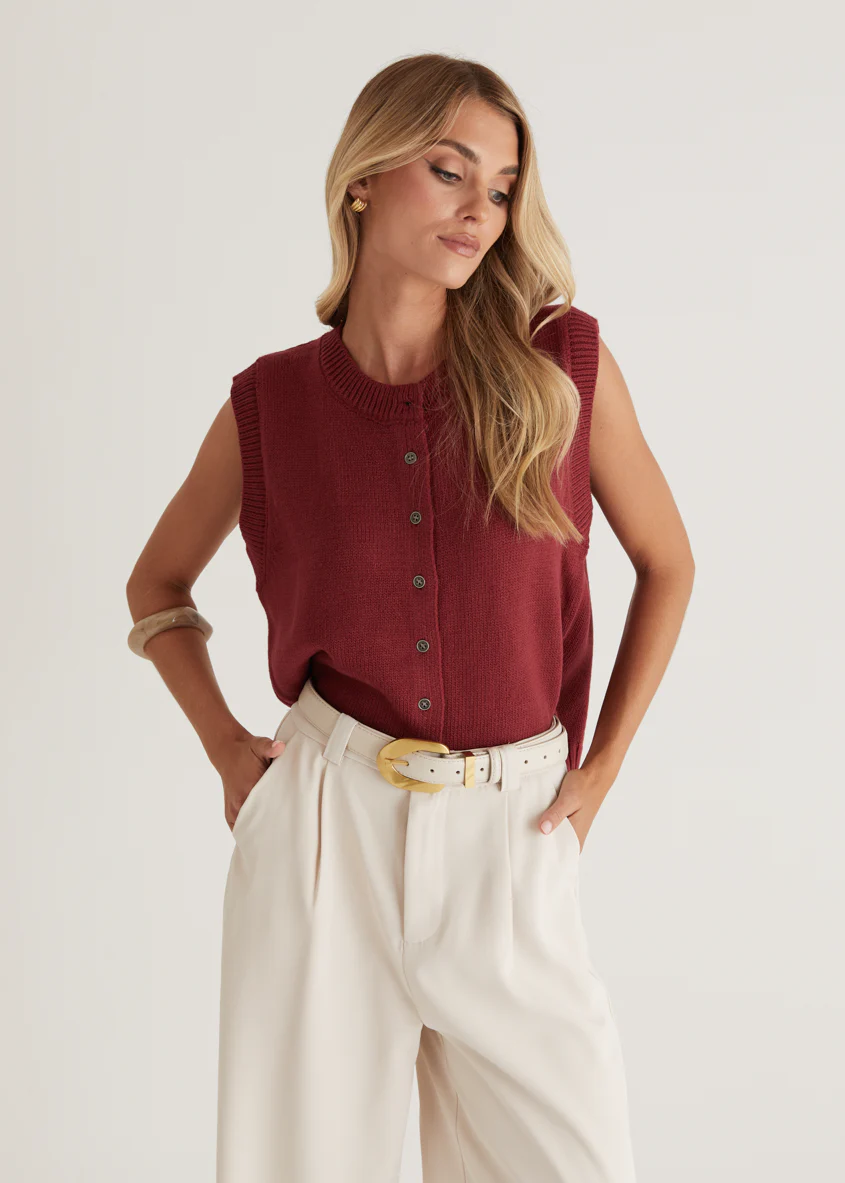 Amante Knitted Vest - Wine - Honorern