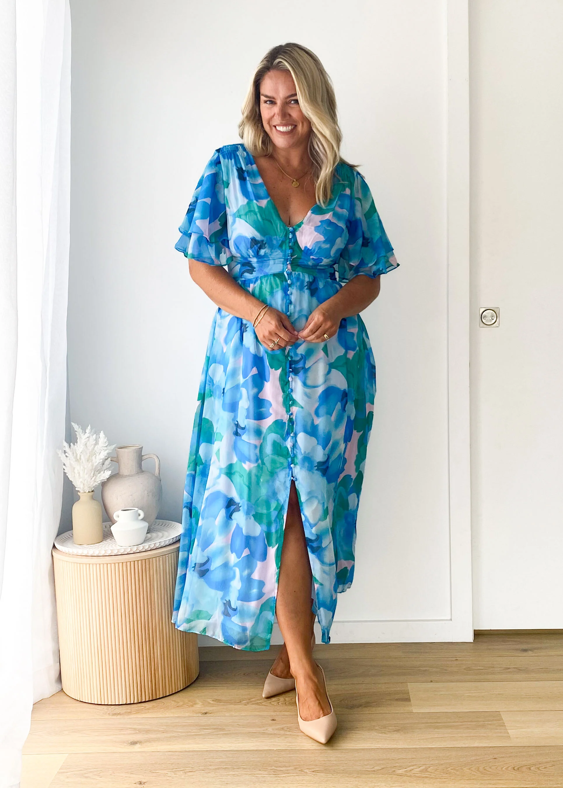 Harpa Midi Dress - Blue Blooms - Honorern