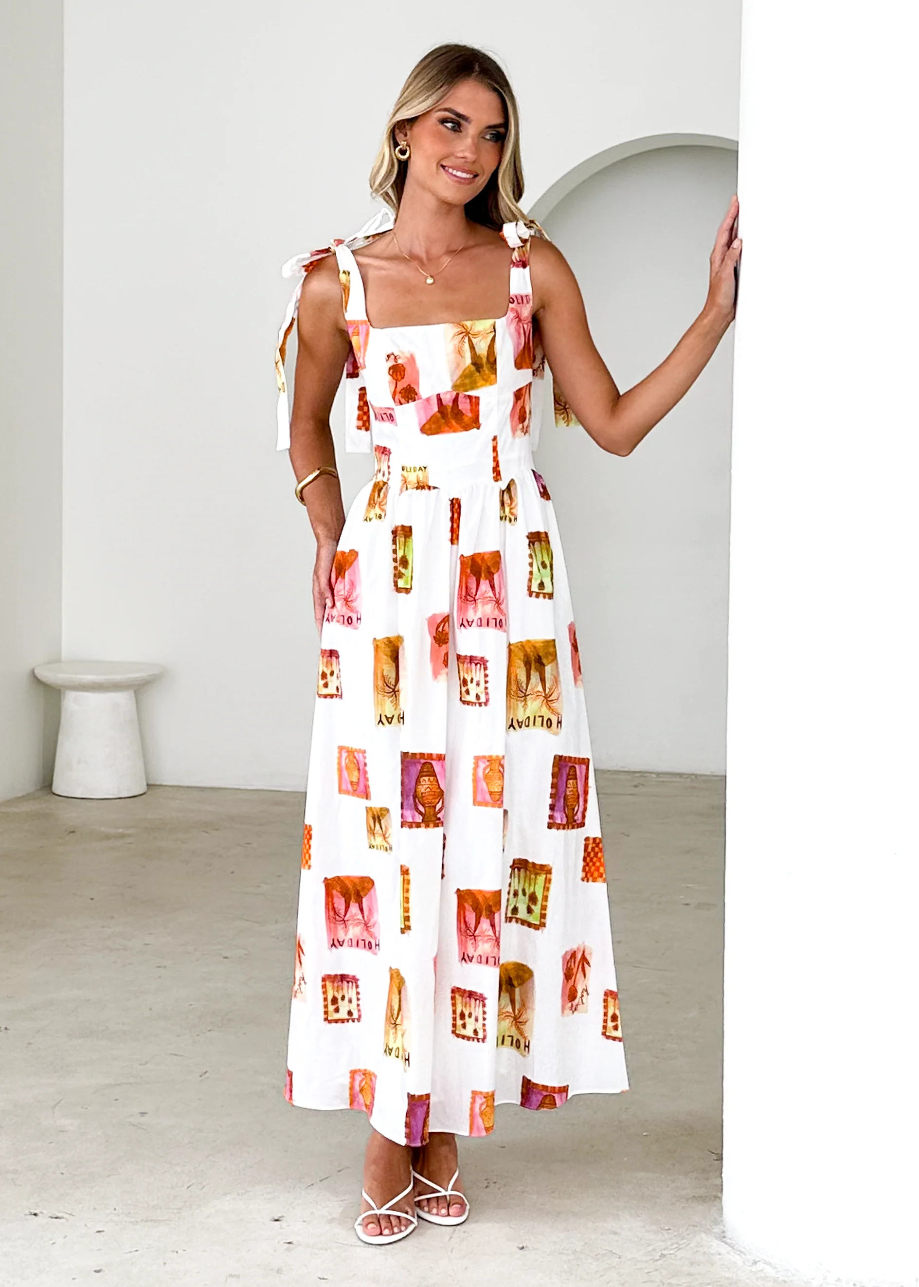 Pipeline Maxi Dress - White Abstract - Honorern