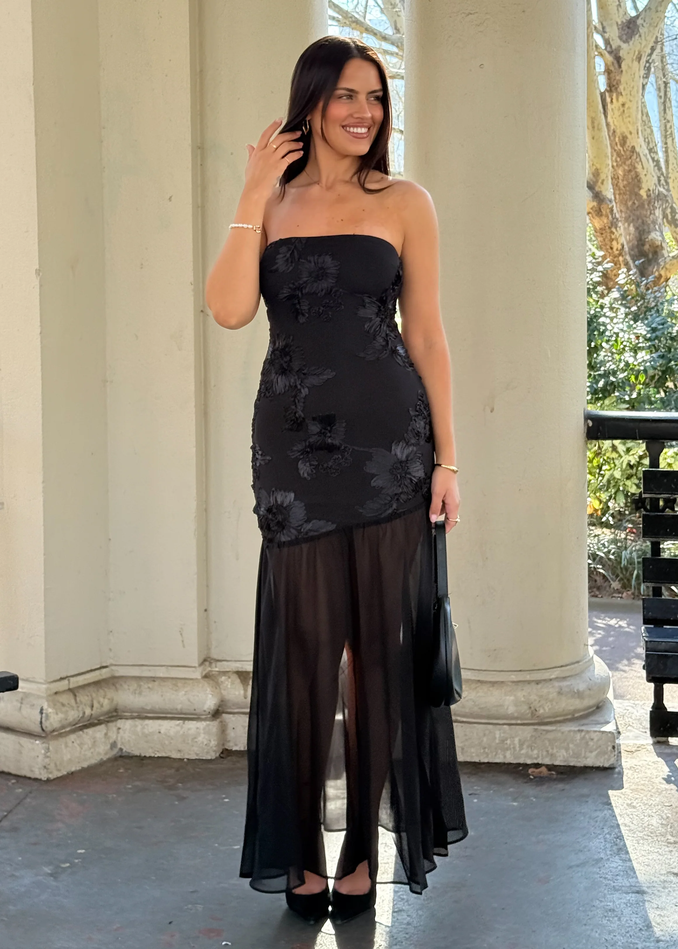 Prairie Strapless Maxi Dress - Black - Honorern