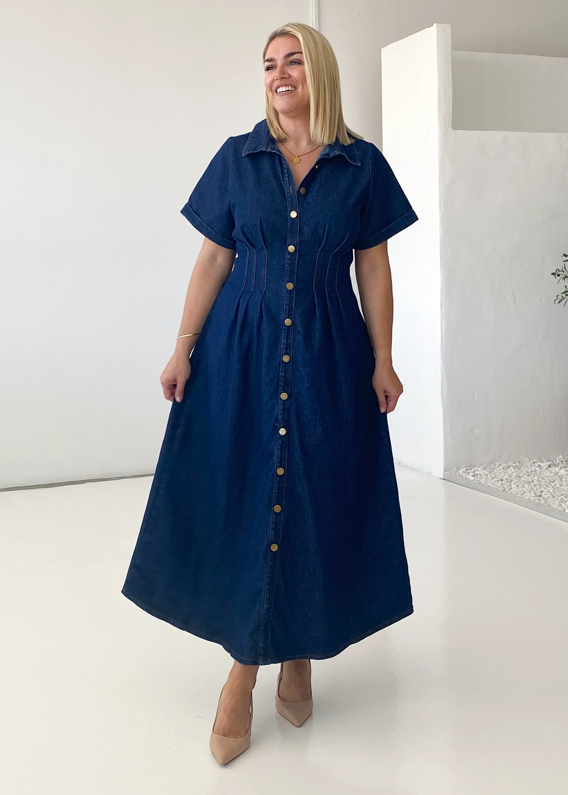 Annika Denim Midi Dress - Indigo - Honorern