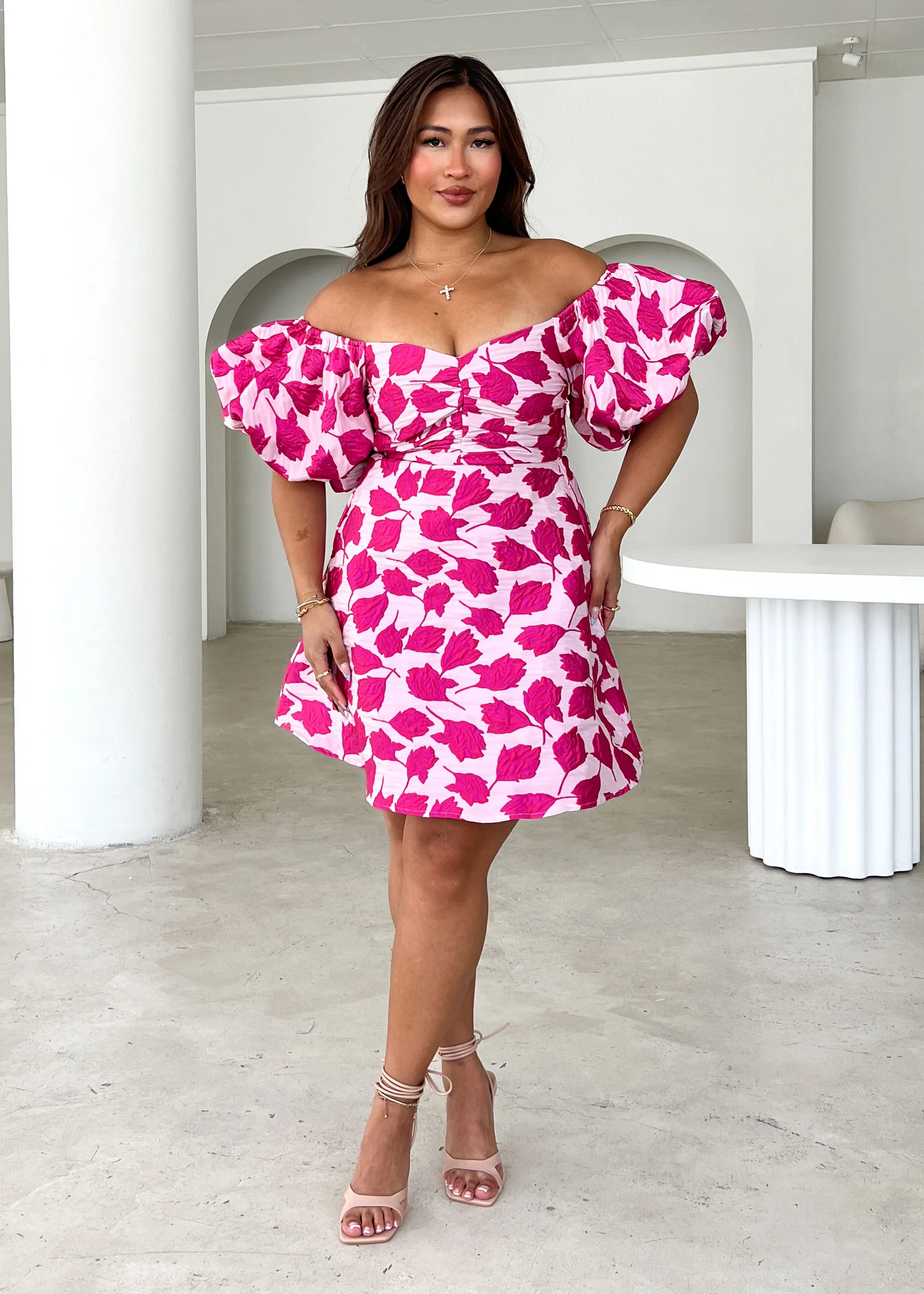 Jakiah Off Shoulder Dress - Magenta Rose - Honorern