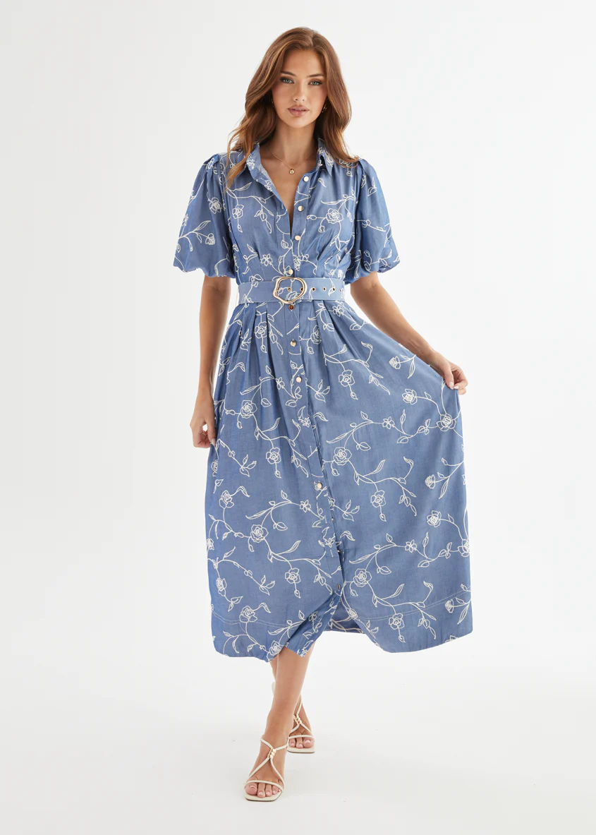 Wanderer Midi Dress - Indigo Chambray - Honorern
