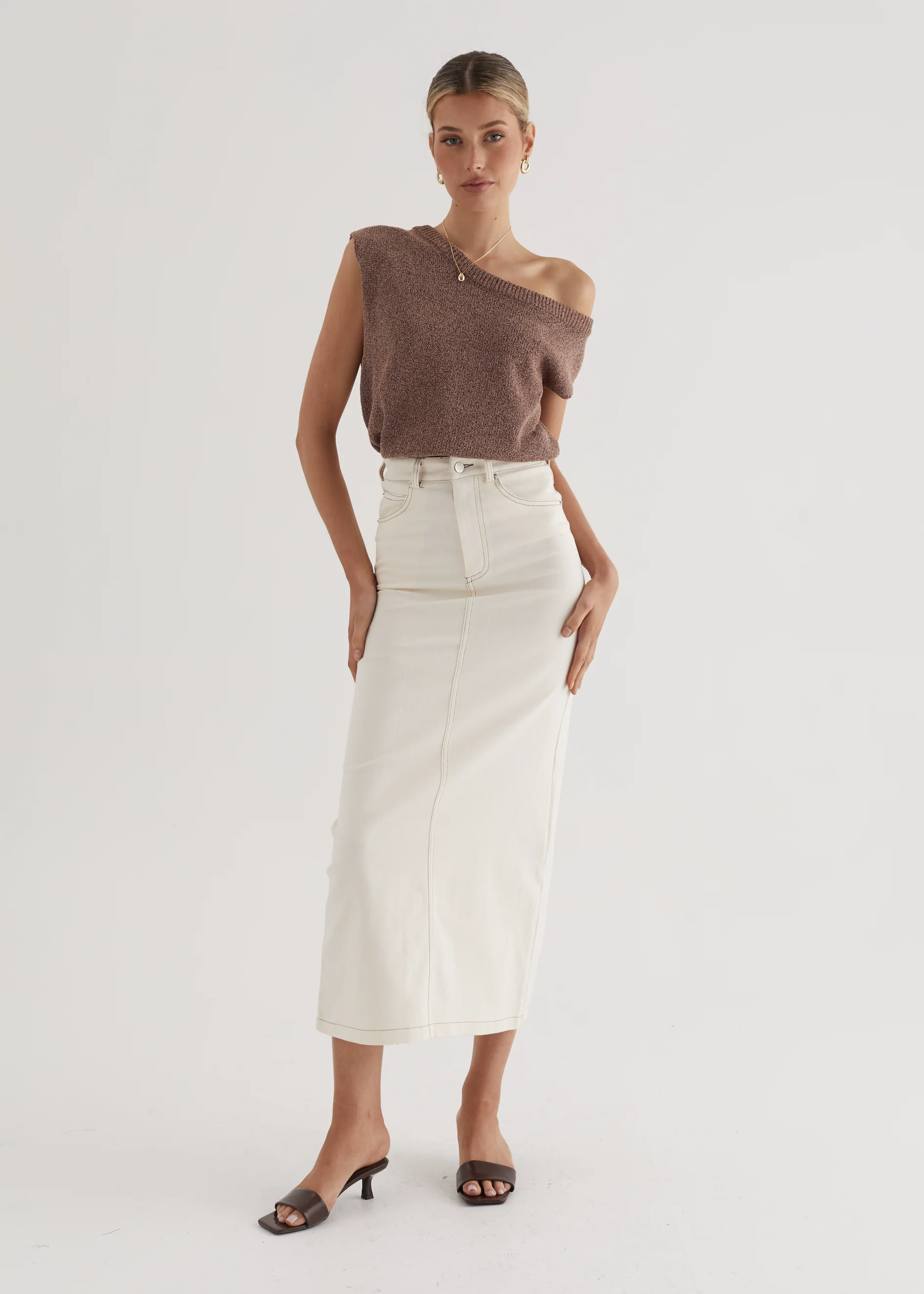 Kaylyn Denim Maxi Skirt - Off White - Honorern