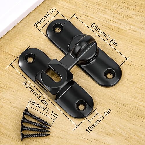 Flycppo Serratura Porta Catenaccio,SerrAatura Porta Scorrevole 90/180 Gradi,Con Viti,Chiusura per Serratura in Lega Zinco Universali per Porte,Finestre,Giardino(Nero) - Honorern