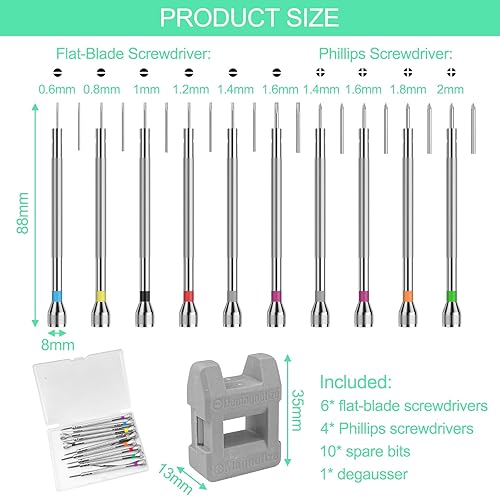 Set di Cacciaviti Precisione Orologioaio 0,6 – 2,0 mm, Cacciavite per Occhiali Orologiaio, Kit Riparazione Orologi, Giraviti Strumenti con Smagnetizzatore, per Riparare Orologi ed Elettronica - Honorern