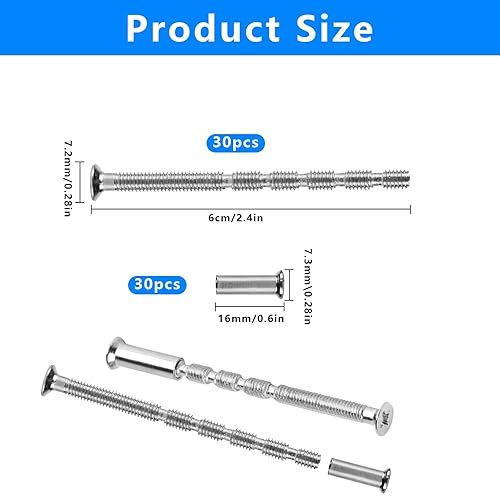 Set di 30 Viti di Collegamento con Manicotto m4x60mm, Viti per Maniglia della Porta, Viti di Fissaggio per Maniglie delle Porte Mobili Armadi(30 Viti Connettori per Mobili + 30 Manicotti) - Honorern