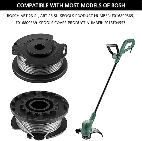 Bobina a Filo Ricambio,4 Bobine di Ricambio 1 Copertura per Bobina F016F04557, Bobine Nylon Autoalimentate Φ1,65 mm, Compatibile con Bosch Art 23 SL 26 SL - Honorern