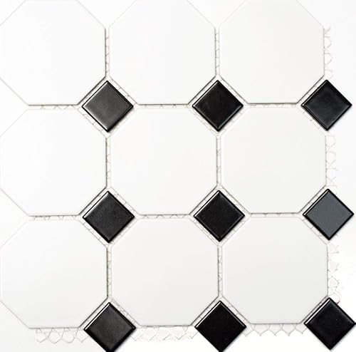 Piastrelle a mosaico in ceramica, mosaico in ceramica, piastrella Octagonal, bianco opaco nero lucido - Honorern