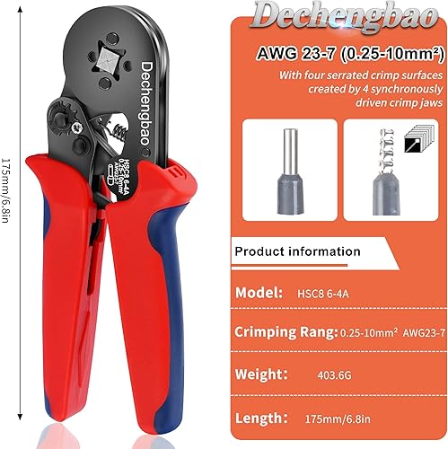 Strumento di crimpatura della ghiera, strumenti di crimpatura regolabili della pinza per crimpatura Dechengbao utilizzati per manicotti per cavi da 0,25-6 mm2 (AWG 23-7), crimpatrice per ghiere - Honorern