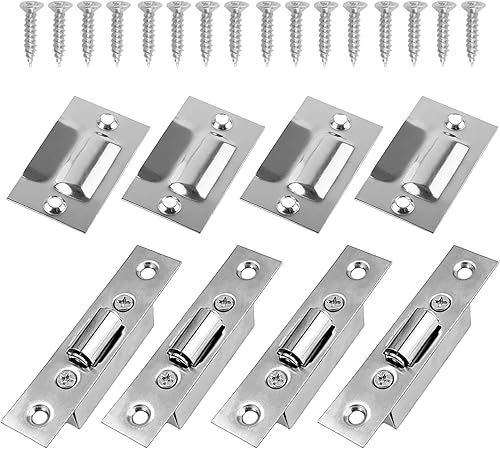 4 Paia di Chiusure a Rullo Nascoste, Chiusure a Rullo Silenziose in Acciaio Inossidabile, Chiusure per Porte Spesse con Viti per Camere da Letto, Bagni, Mobili, Armadi, Cucina (4, argenteo) - Honorern