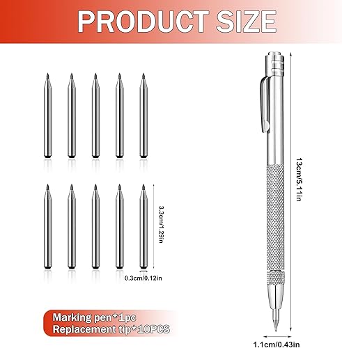 Penna per Incisione in Carburo di Tungsteno con 10 Punte di Ricambio - Strumento Versatile per Incisioni Precise per Incidere su Legno, Acciaio e Vetro - Honorern