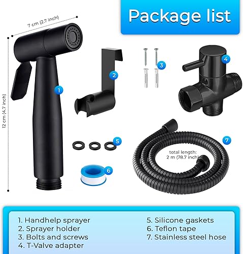 Doccetta per bidet nero completa acciaio inox con tubo da 2 metri supporto e valvola deviatrice doccino per bidet nero idroscopino per wc nero bidet doccetta nero doccetta per bidet wc nero - Honorern