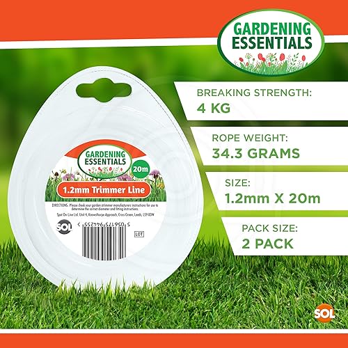 SOL Filo per decespugliatore, 20 m x 1,2 mm, in nylon resistente e flessibile per tagliare erba, erbacce e manutenzione del giardino, facile da installare, misura universale per decespugliatori - Honorern
