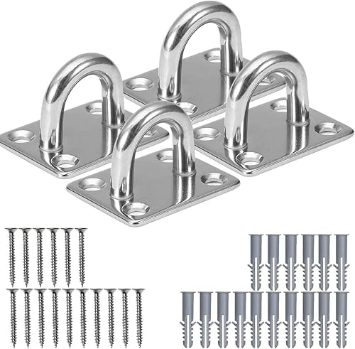 Piastra oculare in Acciaio Inossidabile M5 4 Pezzi,Gancio a Soffitto, Gancio a Parete,Apparecchio a soffitto,Piastra di Coperta in Acciaio Inossidabile,per Il sartiame della Barca Amaca Altalena - Honorern