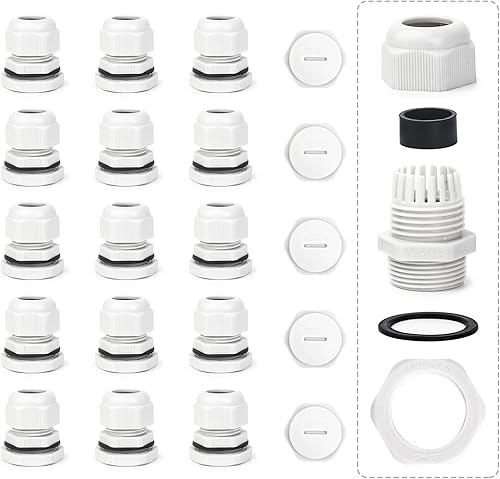 Set di Pressacavo Impermeabile Nylon, 15 Pezzi Connettori Pressacavi Impermeabili con Guarnizione, Pressacavi Regolabile con 5 Spine per Vari Collegamenti di Cavi - Honorern