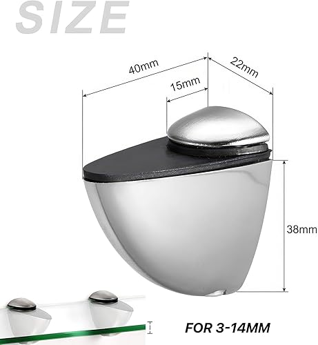 Reggimensola Vetro, reggimensola legno, supporti per mensole,reggi mensola,2 pezzo Staffe per Mensole in Vetro, per Ripiani in Legno/Vetro di Spessore 3-14 mm - Honorern