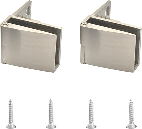 cerniera per porta in vetro, 2 pezzi in lega di zinco senza cornice per porte in vetro, 90 gradi, cerniera con morsetto per vetro con viti, per vetro spesso 3-5 mm (spazzolata) - Honorern